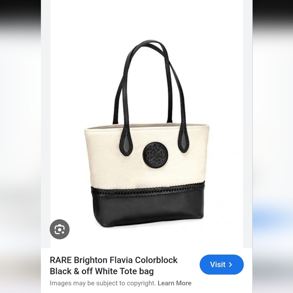 BRIGHTON FERRARA BLACK WHITE FLAVIA MEDALLION TOTE SHOULDER HANDBAG. RARE - Picture 12 of 14